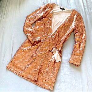 Missguided Rose Gold Sequin Wrap Dress